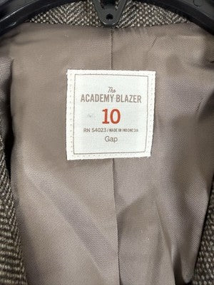 Gap Academy Blazer Womens 10 Brown Gray Herringbone Suit Jacket Pink Lining