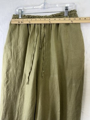 Caribbean Joe 100% Linen Pants Womens Large Green Drawstring High Rise