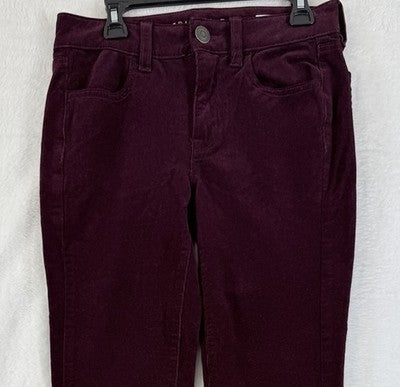 American Eagle Corduroy Pants 00 High Rise Jegging Burgundy Red Womens
