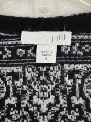 J Jill Small Cardigan Sweater Black White Damask Knit Long Sleeve Womens