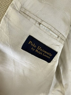 Vintage Ralph Lauren Polo University Club Blazer 39R Silk Wool Blend Tan Mens