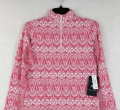 IBKUL Womens Long Sleeve Top XS 1/4 Zip Mock Neck Pink Barbara Golf