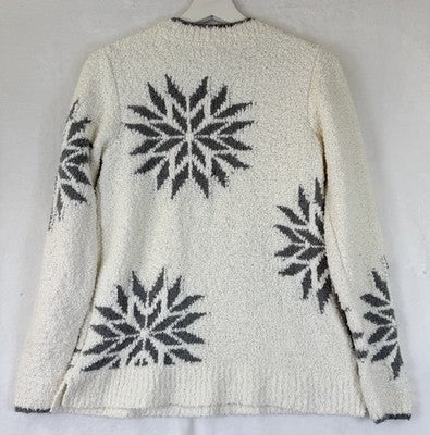 J Jill Sweater XS Snowflake Instarsia Ivory Gray Crew Neck Womens Tops