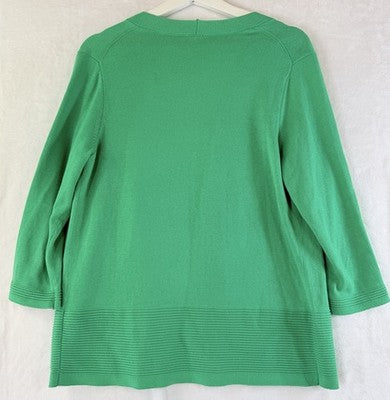 Talbots Cardigan Sweater Small Petite Green Open Front Womens SP 100% Cotton