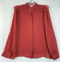 Vintage 70s 80s Red Chiffon Blouse Large Shoulder Pads Secretary Top 9 To 5