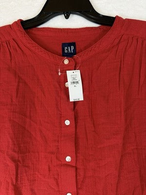 Gap Cotton Gauze Dolman Shirt XL Womens Top Red Button Up Short Sleeve New