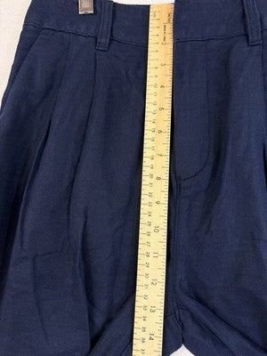 Gap Linen Blend Pants 4 Navy Blue Pleated High Waist Trousers Womens