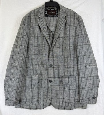 Black Brown 1826 Linen Blazer Large Gray Plaid Jacket Mens