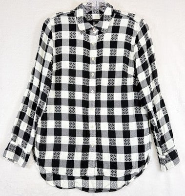 Talbots Flannel Shirt Small Black White Check Button Up Long Sleeve Top Womens