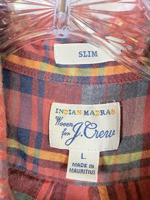 J Crew Indian Madras Shirt Large Slim Fit Plaid Mens Long Sleeve Button Up