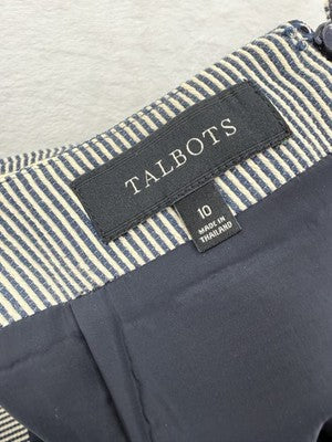 Talbots Pencil Skirt 10 Navy Blue Striped Womens A Line
