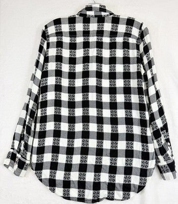 Talbots Flannel Shirt Small Black White Check Button Up Long Sleeve Top Womens