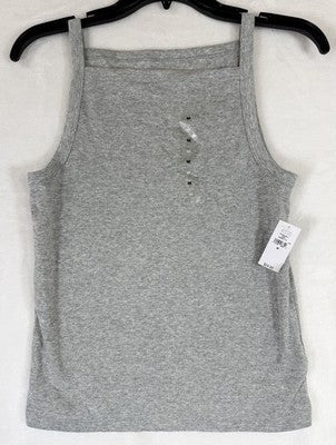 Gap Modern Tee Tank Top Medium Gray Apron Neck Womens Ribbed Sleeveless New NWT