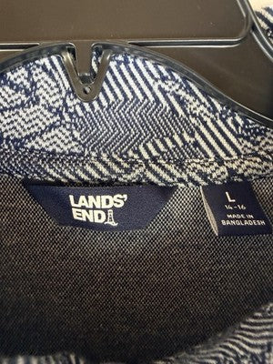 Lands End Womens Tops Large Blue Pullover Mock Neck Button Long Sleeve Knit