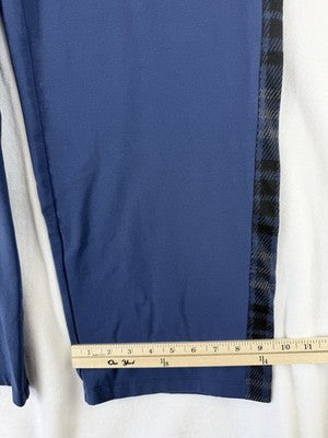 Women With Control Pants XS Blue Pull On Blue Straight Leg Plaid Knit Womens