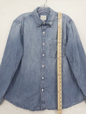 American Eagle Denim Shirt Mens Super Soft Blue Long Sleeve Button Up