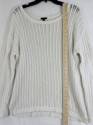 Talbots Sweater Medium White Open Knit 100% Cotton Long Sleeve Tops