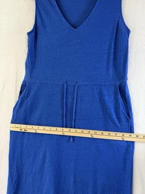 Boden 100% Linen Dress Size 8 Blue Sleeveless Shift Pockets V Neck