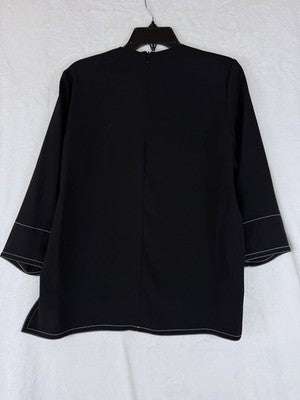 Zara Top Small Women Black Button Shoulder Blouse 3/4 Sleeve