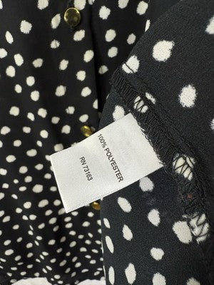 Spense Tops 3X Womens Black White Polka Dot Blouse Gold Button Up Long Sleeve
