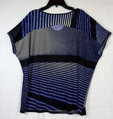 Clara Sun Woo Top XS Blue Black Short Sleeve Tunic Womens