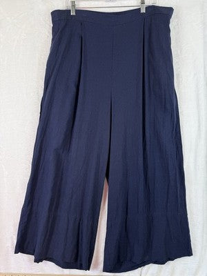 Banana Republic Wide Leg Cropped Pants XL Blue Linen Blend Pull On Womtns