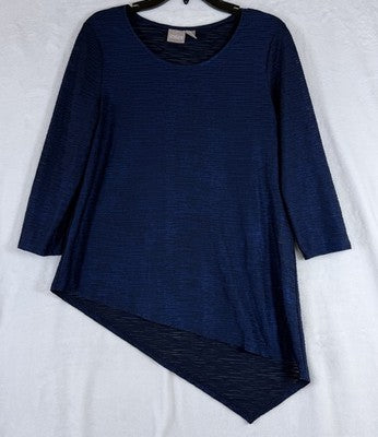 Chicos Tops Size 1 3/4 Sleeves Blue Asymmetrical Hem Womens Medium Blue Top