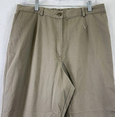 LL Bean Bayside Pants Womens 16 Ultra High Rise Comfort Waist Tan Brown Khakis
