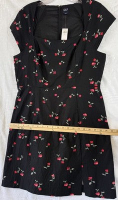 Gap Mini Dress Large Tall Black Cherries Print Cap Sleeve New NWT