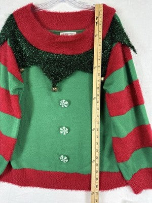 Ugly Christmas Sweater Womens XL Elf Bells Red Green Holiday 99 Jane Street New