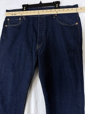 Levis 501 Jeans Mens Button Fly 36x34  Blue Stretch Straight Leg