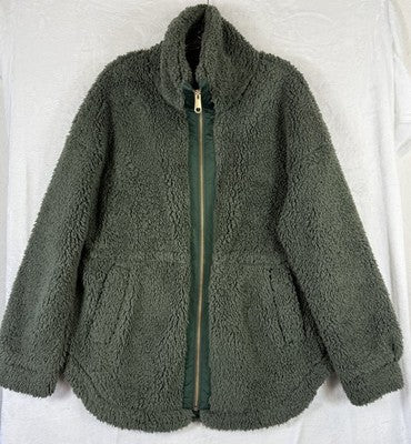 Summer Salt Sherpa Jacket Large Women Olive Green Deep Pile Full Zip Summersalt