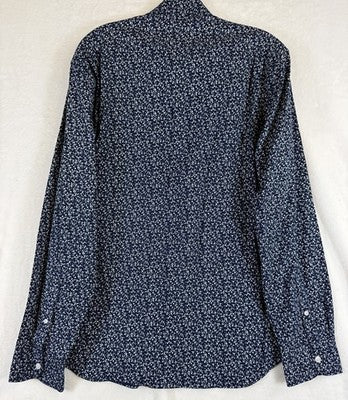 J Crew Flex Washed Shirt Medium Slim Fit Button Down Blue Floral Long Sleeve Men