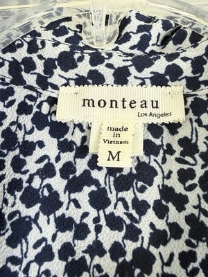 Monteau Los Angeles Shirt Dress Medium Midi Blue Floral Ruffle Sleeve Womens