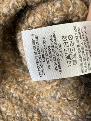 Lucky Brand Cardigan Sweater Large Women Wool Blend Brown Chunky Knit Boxy