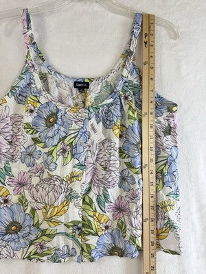 Gap Body Top Small Women Linen Blend Swing Cami Floral Pink Blue Sleeveless New