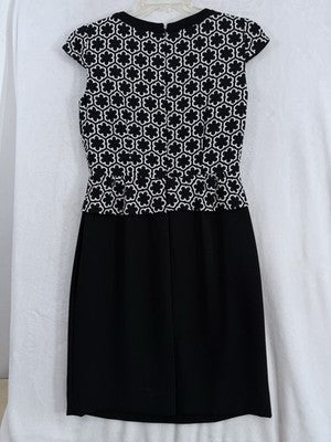 Tahari Dress 6 Sleeveless Black White Pencil Sheath Cocktail Office Womens
