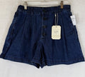 Gap × DÔEN High Rise Pleated Denim Trouser Shorts 26 2 Women Dark Blue New NWT