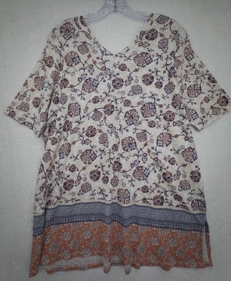 J Jill Large Top Double V Elbow Tee Tunic 100% Pima Cotton Short Sleeve Womens