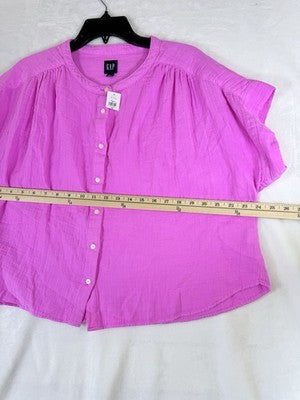 Gap Cotton Gauze Dolman Shirt Medium Womens Top Pink Button Up Short Sleeve New
