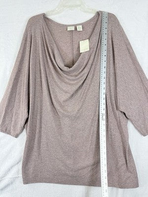 St Tropez West Top 3X Drape Neck 3/4 Sleeve Knit Mauve Pink Modal Womens NEW