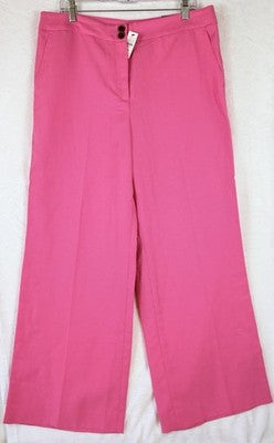 Talbots Greenwich Pants 14 Petite Geranium Pink Linen Blend Wide Leg 14P New NWT