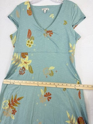 Toad And Co Rosemarie Dress Large Blue V Neck Floral Womens Fit Flare Knit