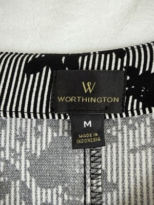 Worthington Dress Women Medium Black White Flutter Sleeve Shift Floral Print