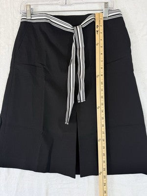 Talbots A Line Skirt 6 Black Tie Belt Cotton Stretch Womens