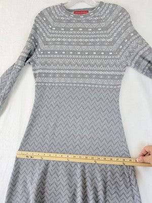 Krimson Klover Sweater Dress Medium Gray Fair Isle Merino Wool Silk Fit Flare