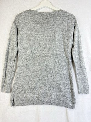 Talbots Sweater XS Petite P Gray Rib Knit Button Shoulder Long Sleeve Top Women