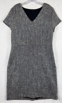 Banana Republic Dress 14 Short Sleeve Navy Blue Tweed Sheath V Neck Womens