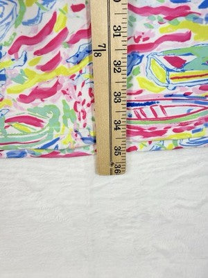 Kaeli Smith Dress XS Fit And Flare Pink Blue Yellow Print 3/4 Sleeve Womens