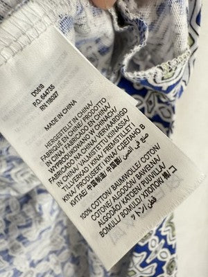 Boden Dress 6 Maxi Sleeveless Blue White Geometric Print 100% Cotton Womens